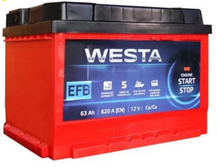 Автомобільний акумулятор WESTA RED EFB 63Ah 620A 12V Start-Stop Euro (L2) R+/L+ 636205 фото